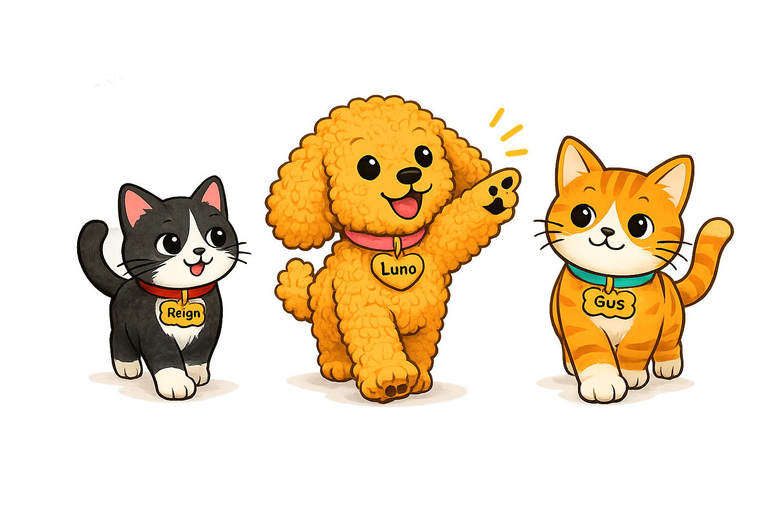 Reign, Luna, and Gus walking together